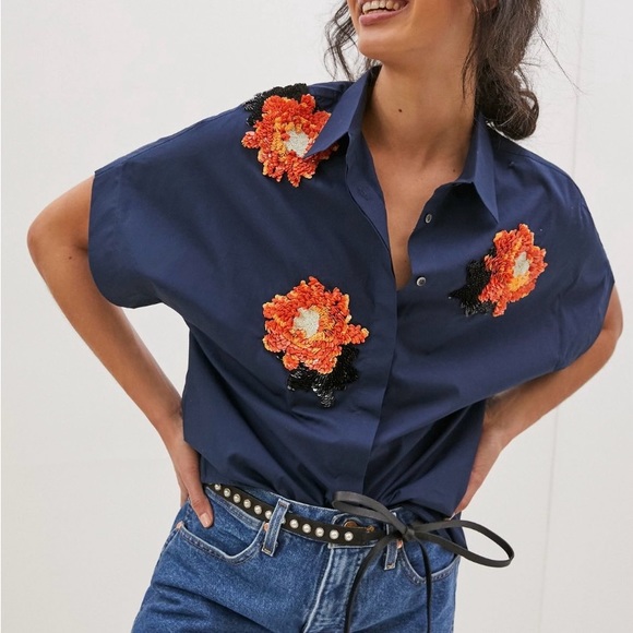 VEUC Floral Beaded Buttondown - Picture 1 of 3